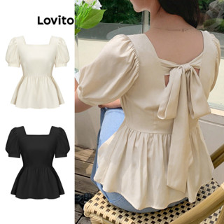 Lovito Blusa De Primavera E Blusas De Verão Com Babados Nas Costas Para Mulheres L68ED016 em Oferta na Shopee