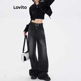 Lovito x Glenda Jeans Femininos Casuais Com Botão Liso E Bolso Frontal Com Zíper LNA49080 em Oferta na Shopee