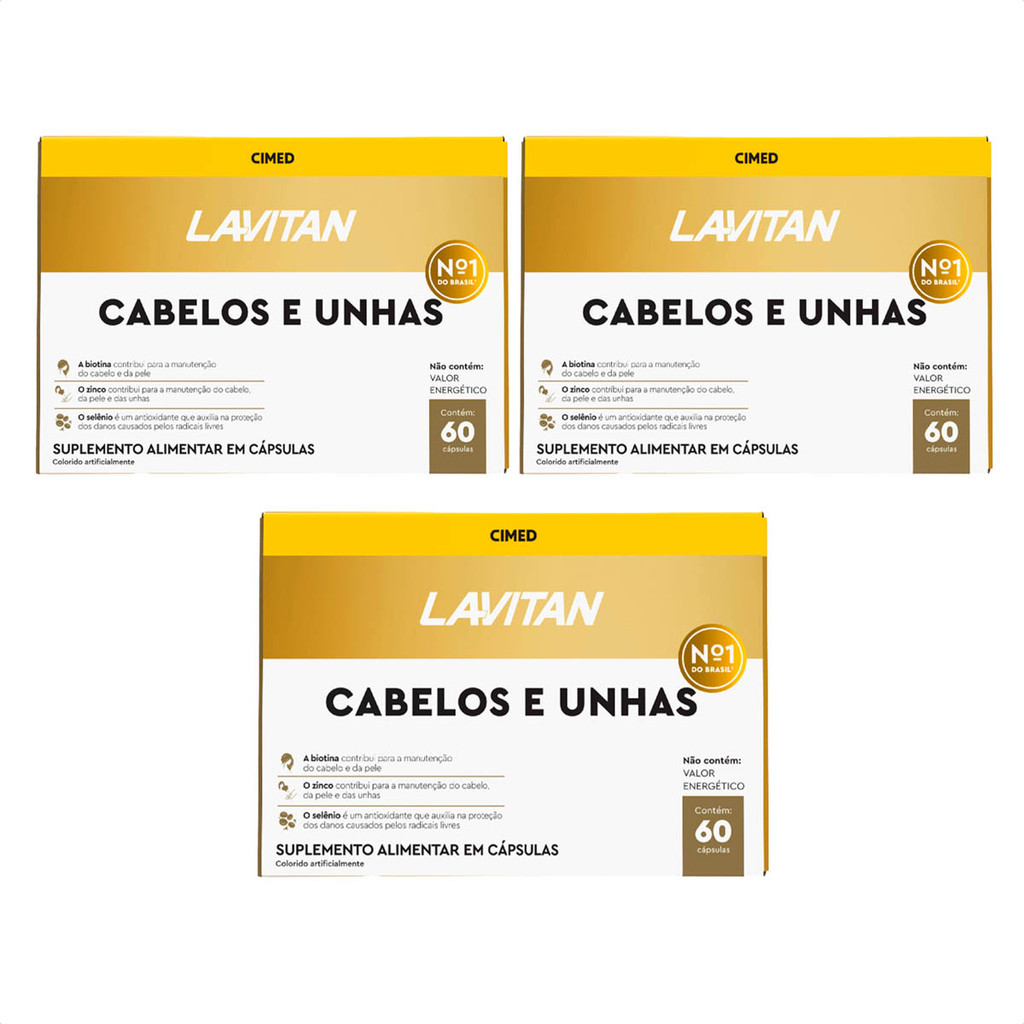Kit 3 Suplemento Alimentar Lavitan Cabelos e Unhas Mulher - 60 Cápsulas