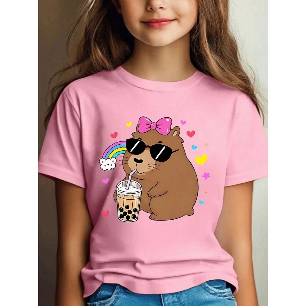 Camiseta Camisa Infantil capivara suco arco iris 100% Algodão