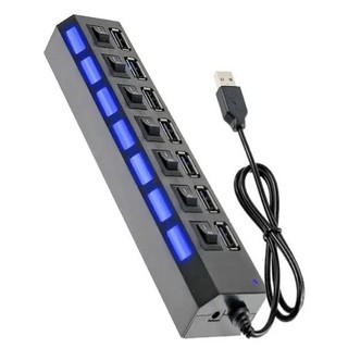 HUB usb com 7 Portas Usb 2.0 Led Indicador Entrada Para Fonte 5v chave on/off e led indicador de porta ligada