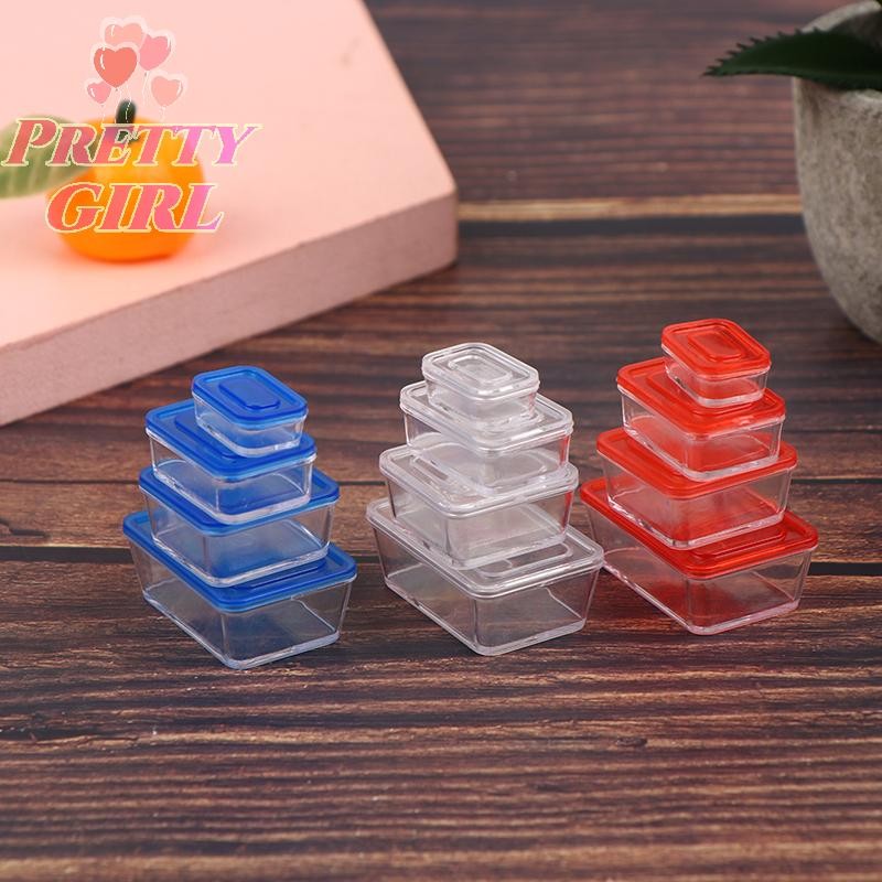 [Pretty ggirl] 4 Peças 1/12 Casa De Bonecas Caixa De Manutenção Fresca Lancheira Modelo Utensílios De Cozinha Decoração 