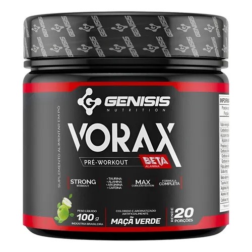 Pré Treino Vorax Beta Alanina Concentrado - 100g Sabor Maçã Verde
