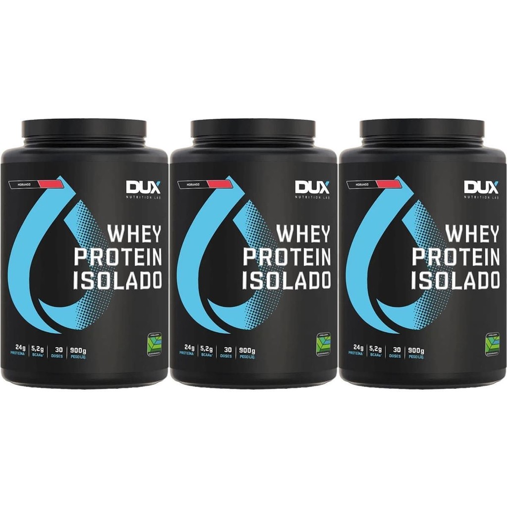 Kit 3X Whey Protein Isolado - 900g Morango - Dux Nutrition