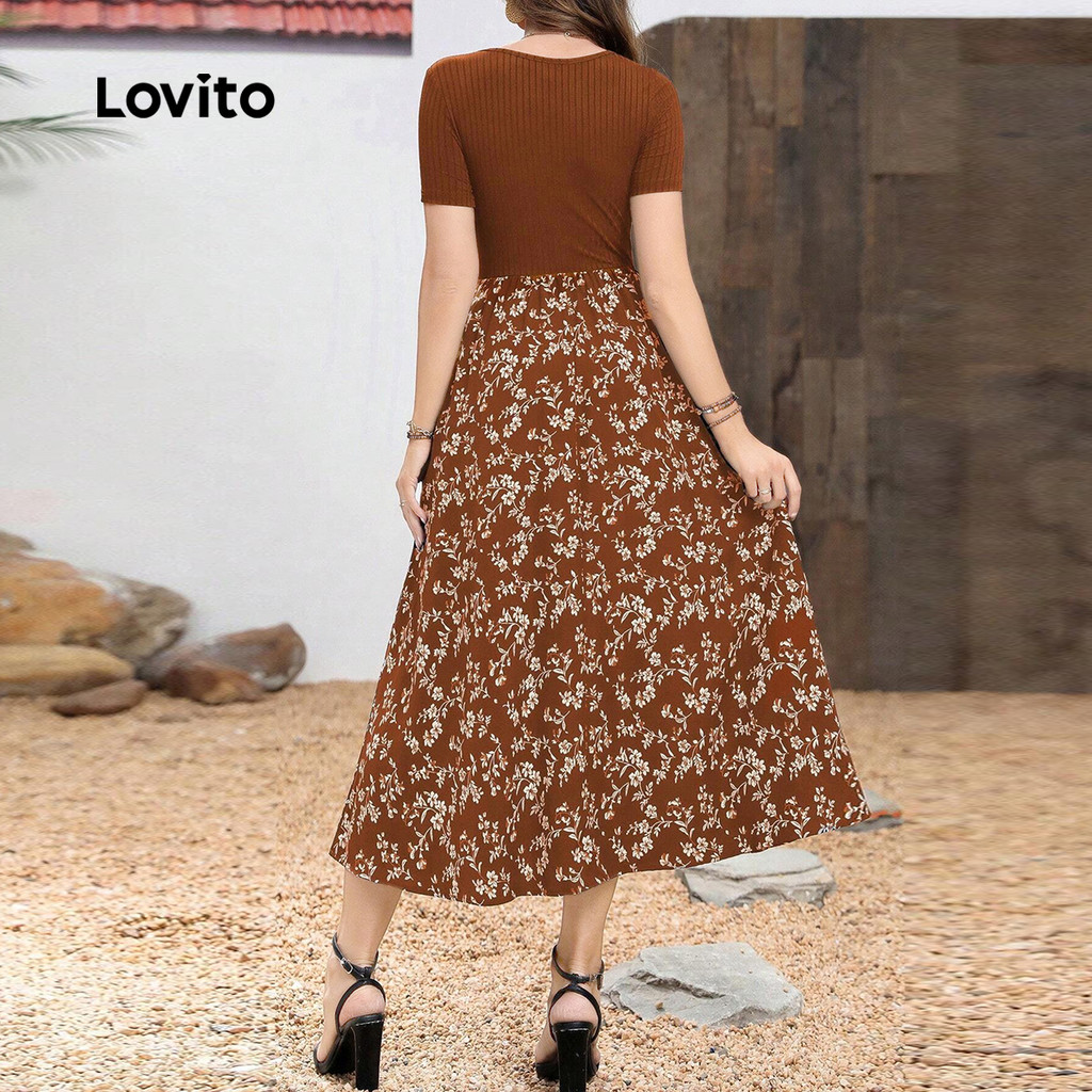 Detalhes do Lovito Tecido Para Vestido Elegante Costurado Para Primavera/verão Para Mulheres L149ED015