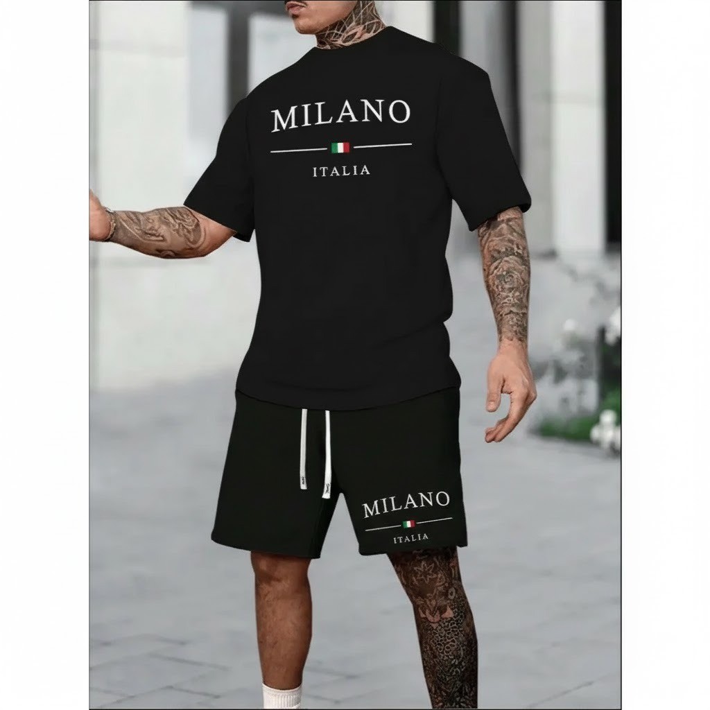 Conjunto Masculino Camiseta e Short Tectel Milano Kit Com Camisa 100% Algodão e Bermuda