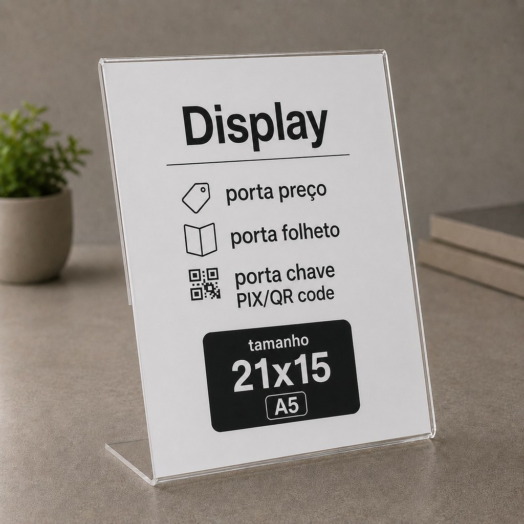 Display 21x15 acrílico porta preço panfleto folheto chave PIX QR CODE cardápio