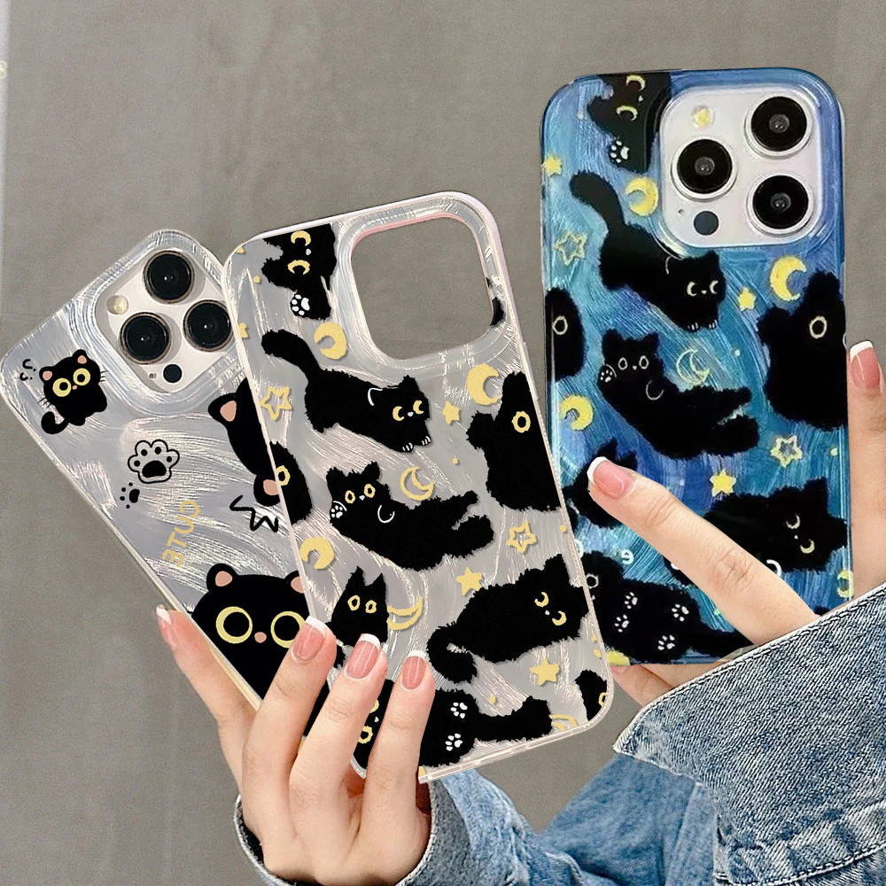 Laser Azul Prata Preto Gato Caso Para Samsung Galaxy A57 A37 A17 A56 A36 A26 A15 A55 A54 A07 A06 A05 A05S A06 A32 A35 A3