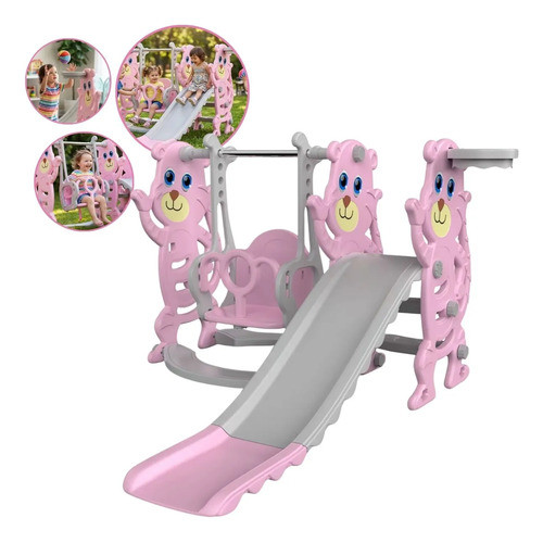 Playground 3 1 Escorregador Balanço Cesta Basquete Rosa Rosa