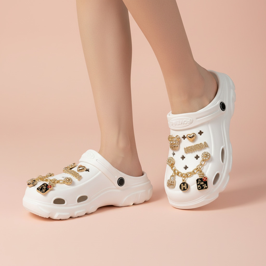 Sandália EVA Fashion Clog Saltinho 5cm Feminino Babuche Leve e Confortável com Acessórios