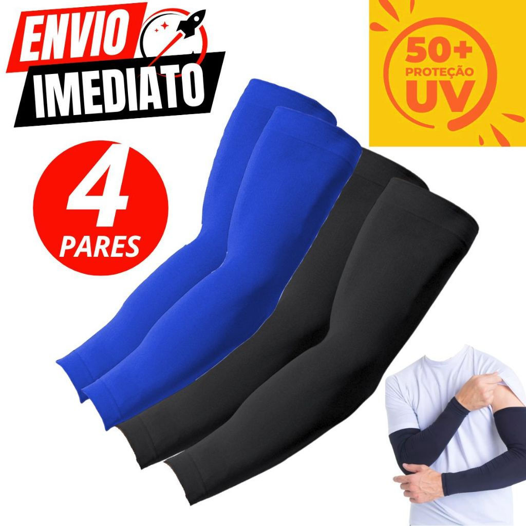 Kit 4 Pares de Manguito Proteção Solar Uv 50+ Mangas Segunda Pele Mangote Motoboy Vôlei e Esportes