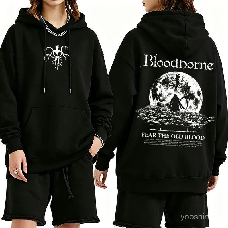 Game Bloodborne Fear The Old Blood Print Hoodie Men Women Casual Horror Style Pullover Hoodies Male Casual Oversized Str