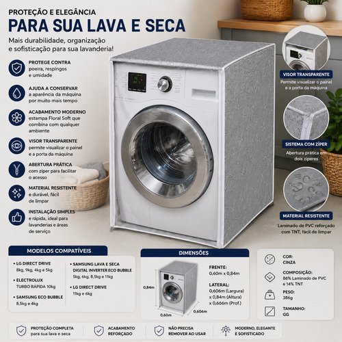 Capa Protecao Maquina Lavar Poeira Agua Material Resistente Visor Transparente Zip