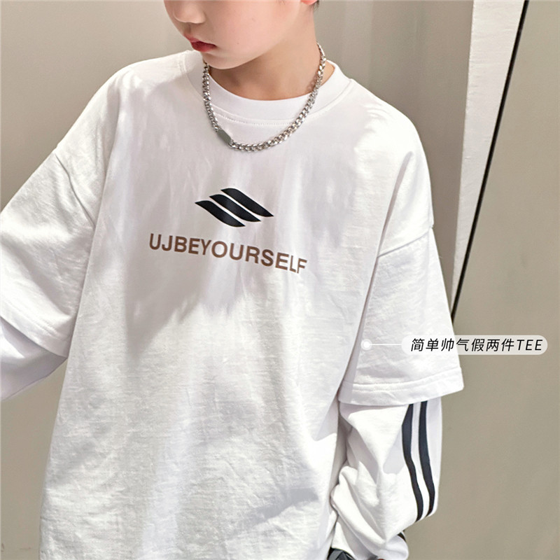 Crianças roupas infantis meninos camiseta 2025 primavera outono novo estilo caseiro crianças versão coreana falso topos 