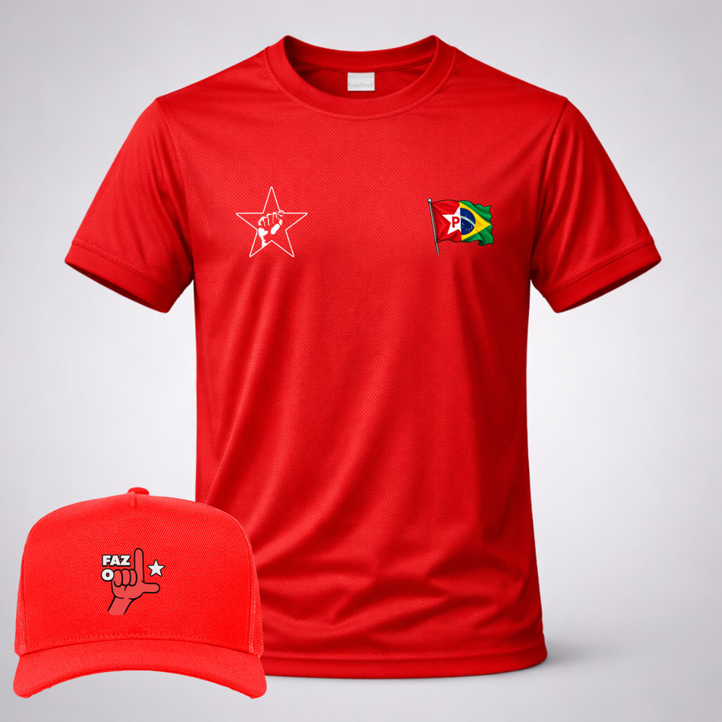 Kit Camiseta Dryfit Premium + Bone da Seleção Vermelho Brasil Bandeira