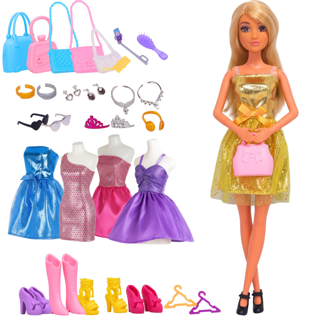 Boneca Anlily Coleção com Roupas Acessórios e Bolsas Castela