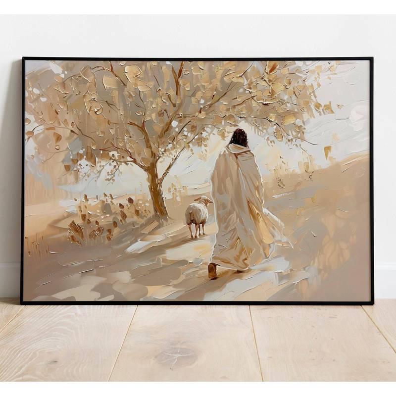 Boho Cristão Lona Arte Da Parede Jesus O Bom Pastor Tom Neutro Fé Impressão Cartaz Conjunto Para Moderna Decoração De Ca