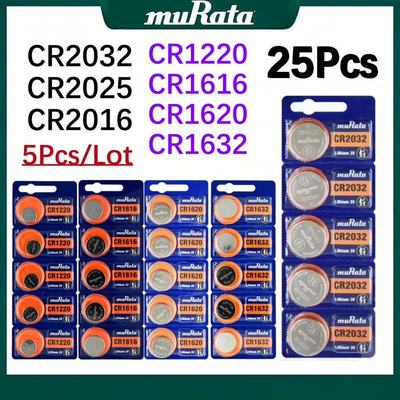 25 Pçs Original Murata CR2032 CR2025 CR2016 CR1220 CR1620 CR1616 CR1632 Botão 3V Chave Do Carro Bateria De Controle Remo