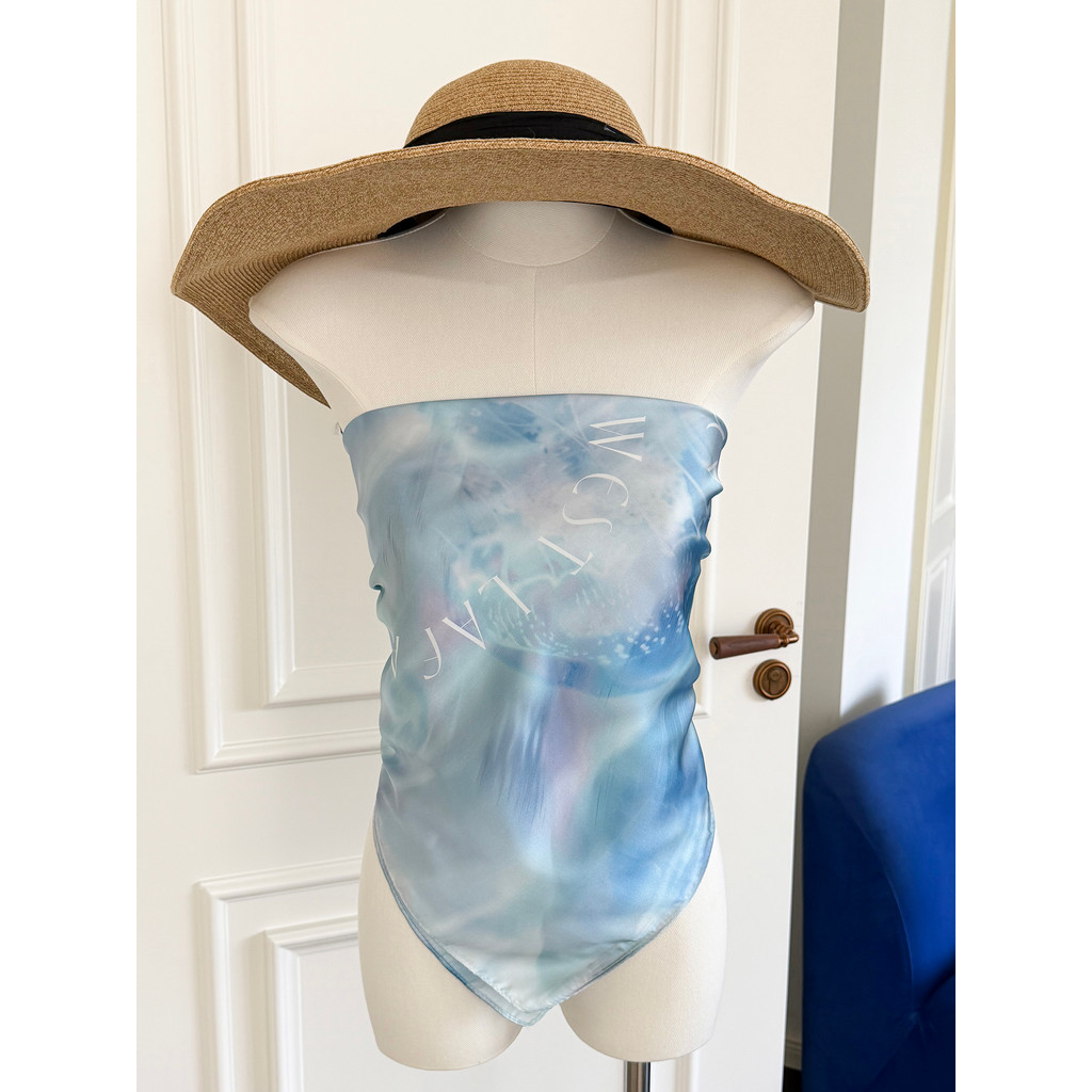 Azure azul moda lenço de seda feminino verão estilo fino elegante grande lenço quadrado decoração de férias cachecol xal