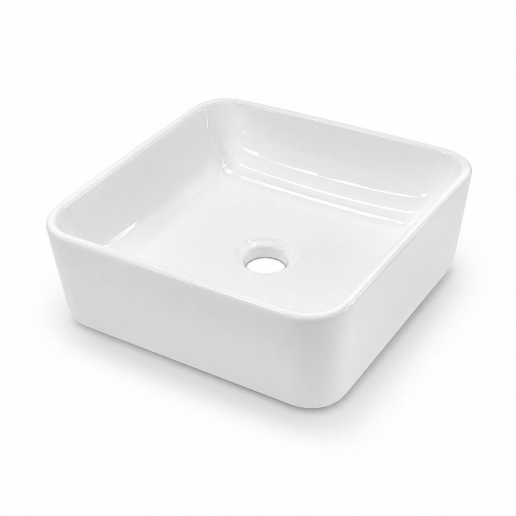 Cuba de Sobrepor para Banheiro Modelo Quadrado Louça Tamanho 30 cm x 30 cm