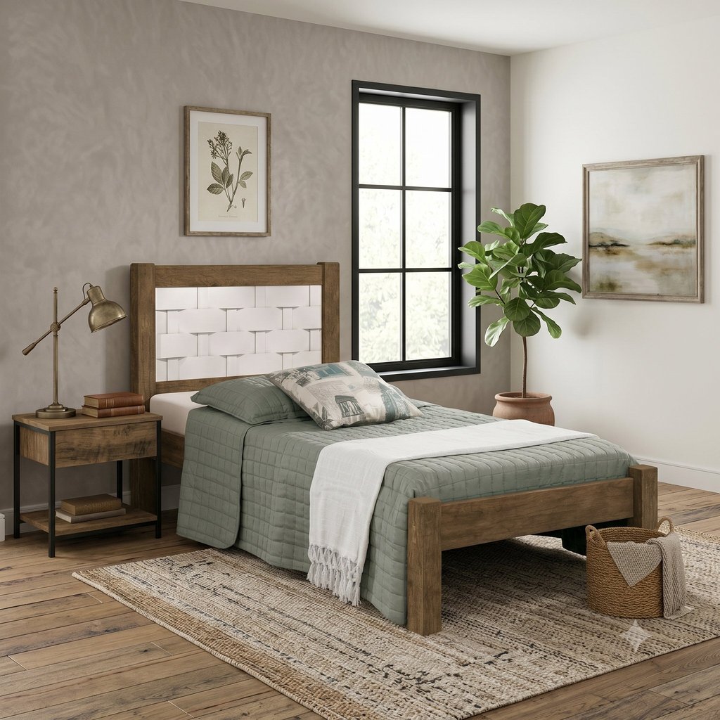 Cama Solteiro Laila Marrom/Jequitiba/Off White Jequitiba/Off White