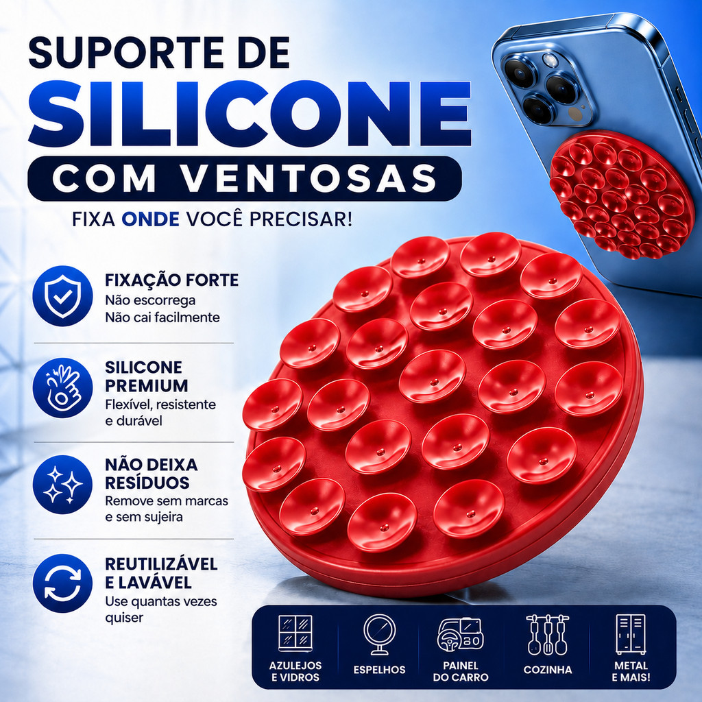Suporte Celular Ventosa Alta Aderência Silicone Carro Mesa Vidro Universal