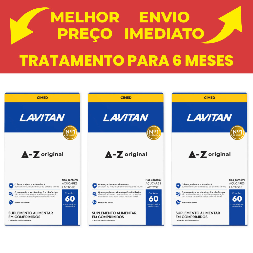 Kit 3 Lavitan A-Z 180 Comprimidos - Multivitamínico Completo para 6 Meses Original