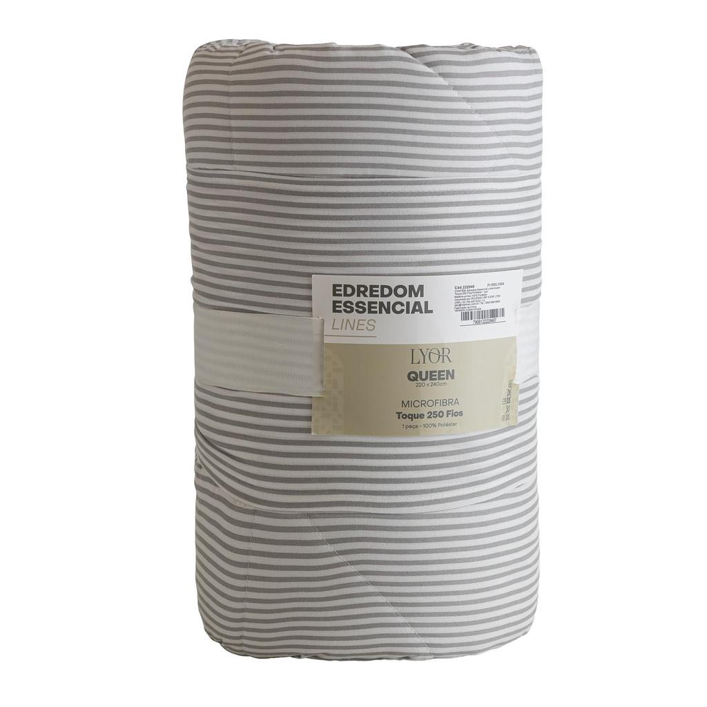 Edredom Essencial Lines Queen Toque 250 Fios Microfibra Cinza - Lyor