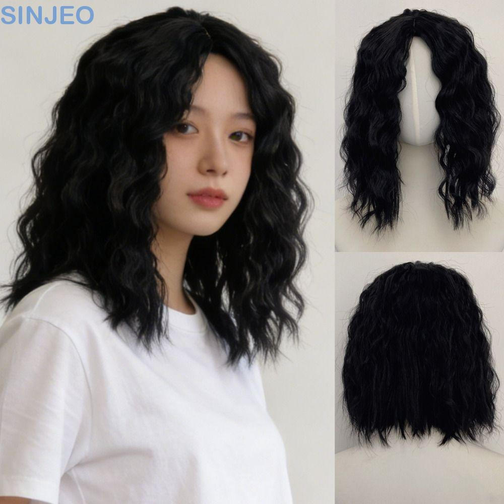 Desce Feminino Masculino Cosplay Perucas , Extensão De Cabelo Preto Encaracoladas Onduladas De Comprimento Médio , Bob S