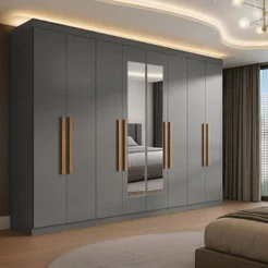Guarda-Roupa Casal com Espelho 8 Portas 4 Gavetas Paris Cinza/Onix Ônix