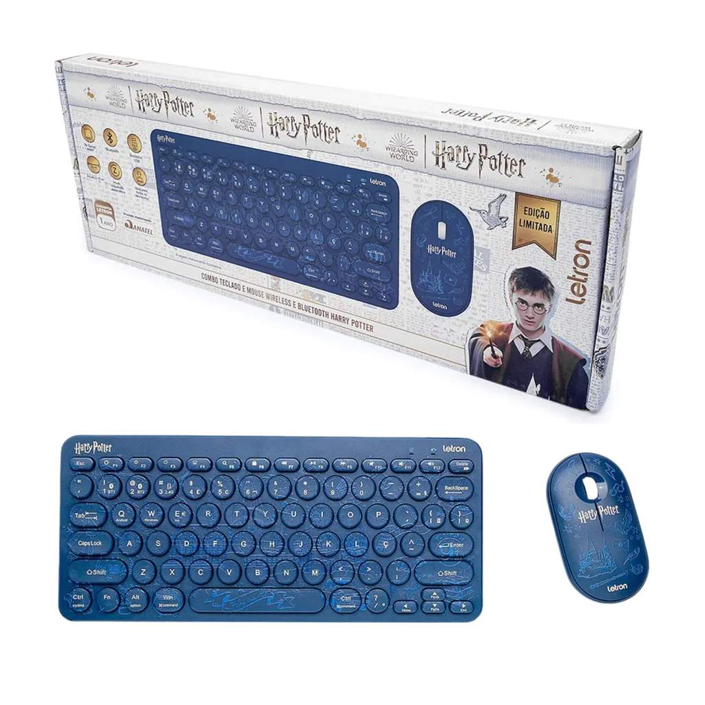 Kit Teclado e Mouse Sem Fio Usb Sem fio e Bluetooth Edição Harry Potter Letron Leonora - 74692