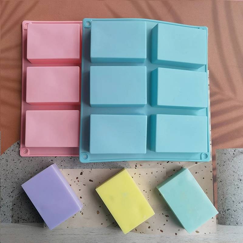 JTFG Molde De Silicone Quadrado Com 6 Cavidades Para Fazer Sabonetes 3D Sabão Liso Retângulo DIY Bandeja Em Forma Artesa