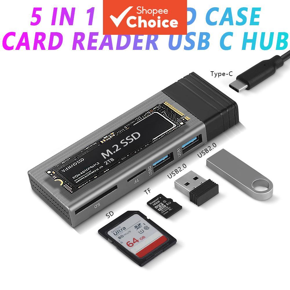 2026 Novo Gabinete para SSD M.2 NVMe/SATA com 2 USB-TF/SD, Hub USB C, Caixa para NVMe, Leitor de Cartões SD/TF, Dock USB