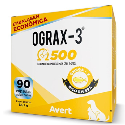 Suplemento Ograx-3 500 para Cães e Gatos 90 Cápsulas