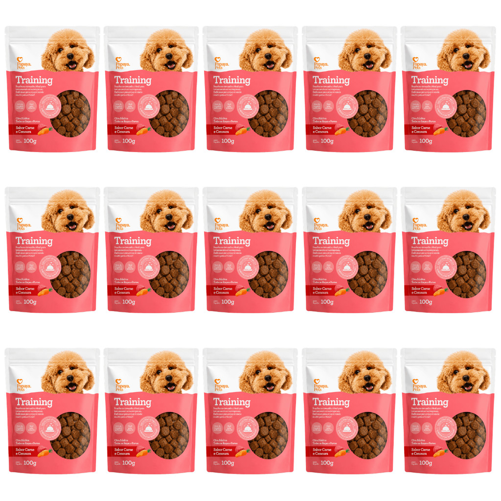 Kit 15 Petiscos Adestramento Cachorro Snack Training Recompensa Cães Carne Cenoura Papaya Pets 100g Premium