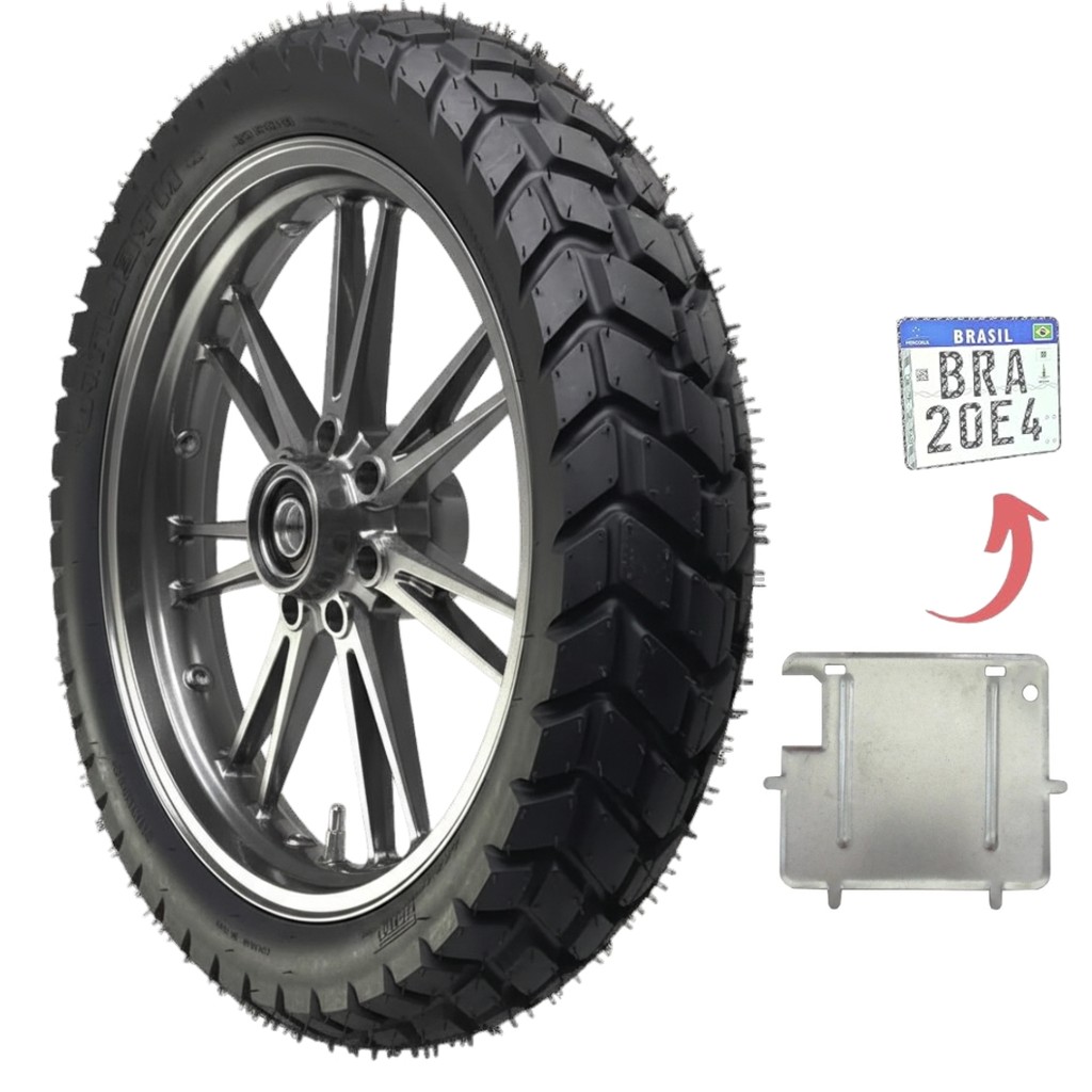 kit Pneu Xre 190 Bros 150 Bros 160 110/90-17 60p Mt60 uso com camara Pirelli + Suporte placa Brinde