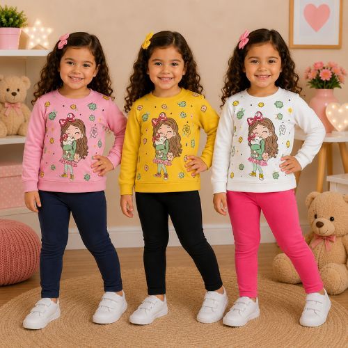 Conjunto Moletom Infantil Menina Blusa Estampada E Legging Kely & Kety