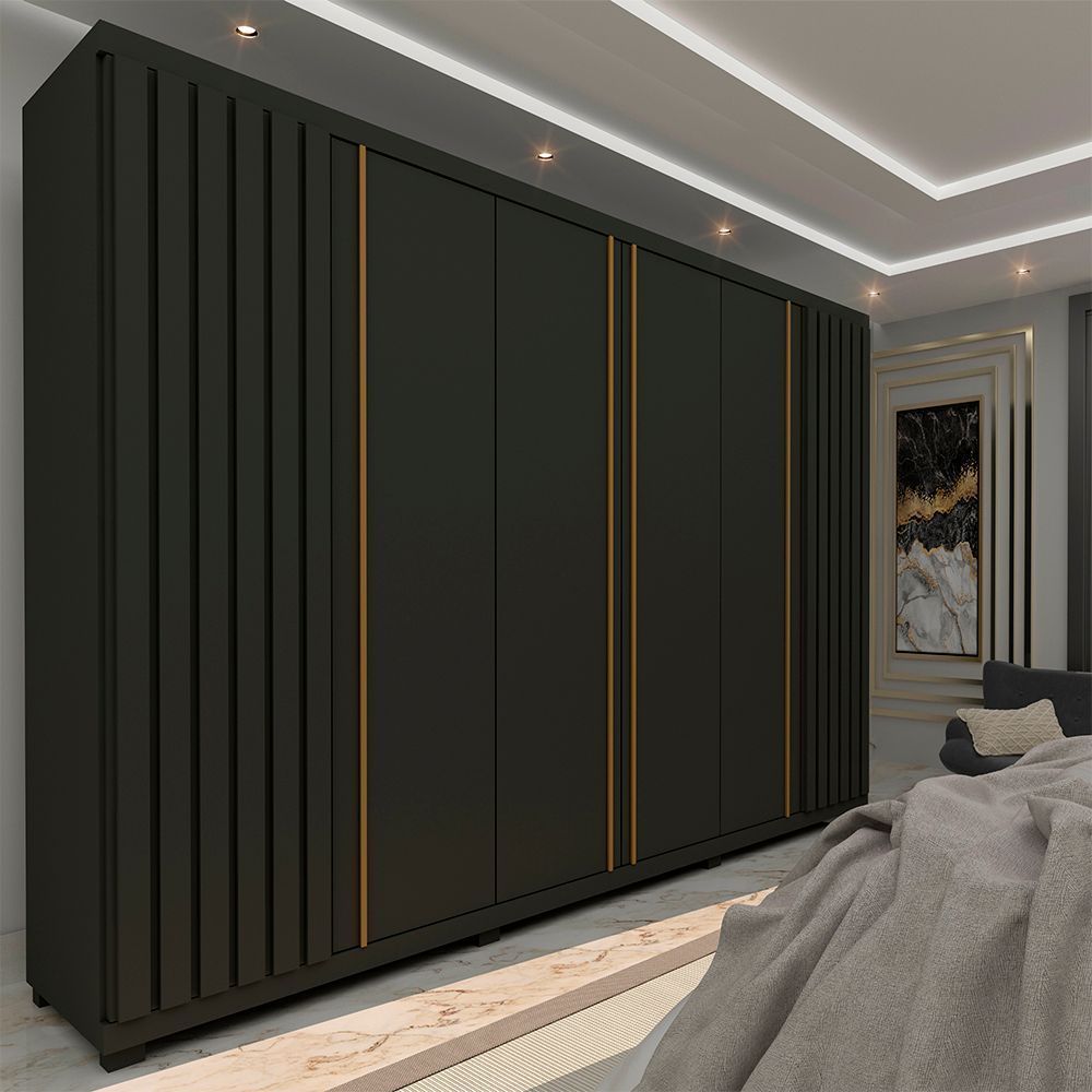 Guarda Roupa Casal 6 Portas 4 Gavetas Absolut New 100% MDF Cinza/Grafite Grafite/Grafite
