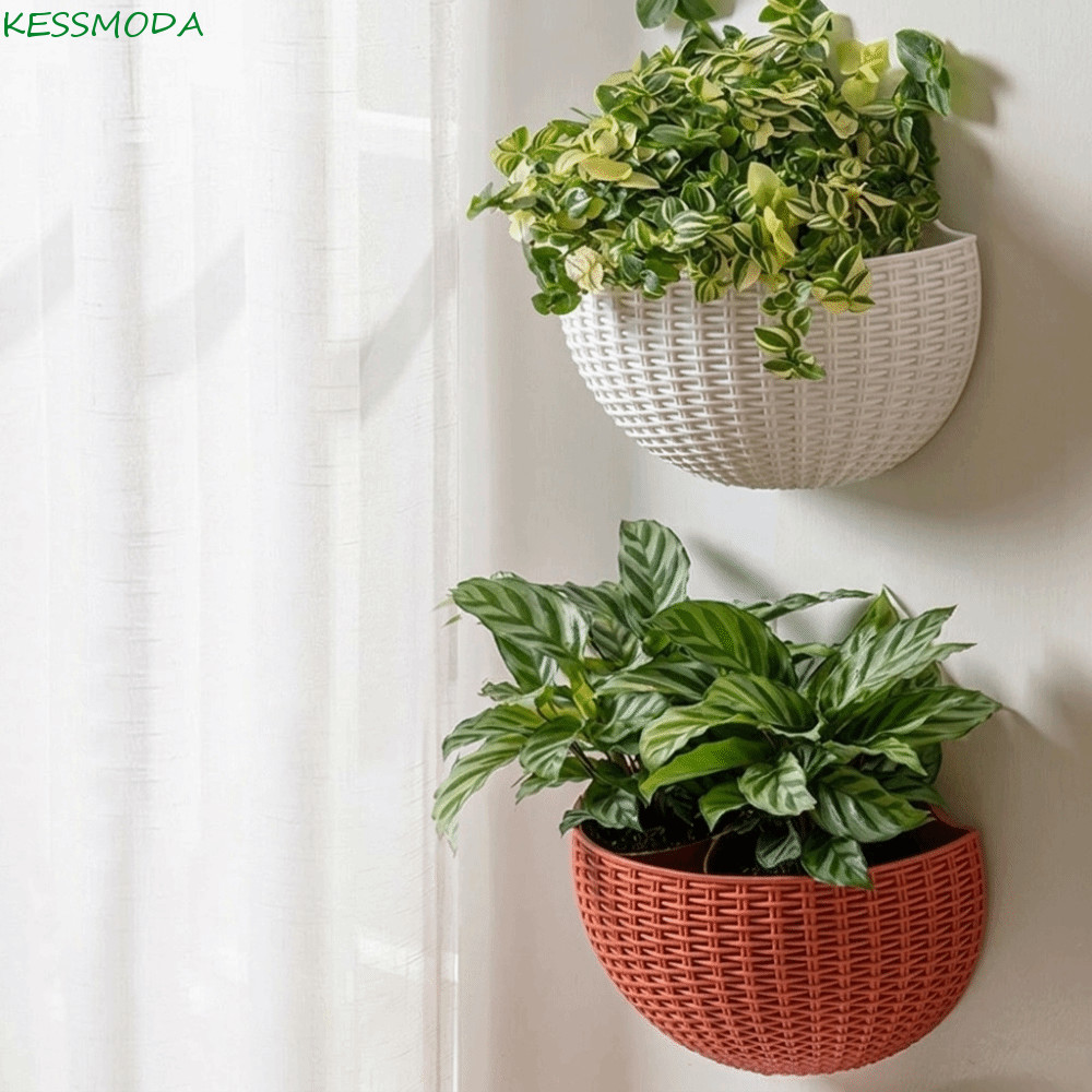Vaso De Flores Suspenso Kesselmanmoda , Cesta De Suspensão De Parede De Tecelagem De Vime De Plástico Meio Redondo , Dec