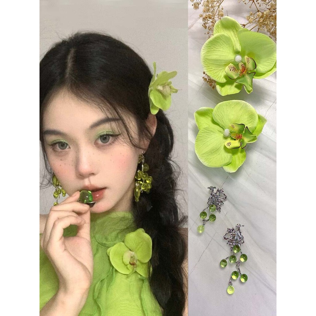 Maquiagem criativa fada exótica flor verde Phalaenopsis acessórios de cabelo flor foto foto cocar feminino grampo de cab
