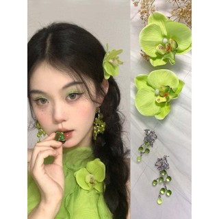 Maquiagem criativa fada exótica flor verde Phalaenopsis acessórios de cabelo flor foto foto cocar feminino grampo de cab