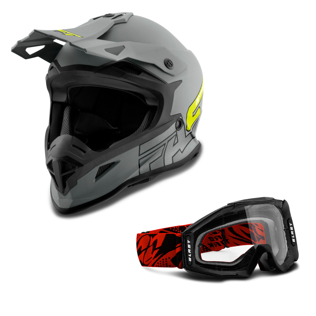 Kit Capacete Motocross Fast 788 Grey Cinza + Óculos Blast Preto em Oferta na Shopee