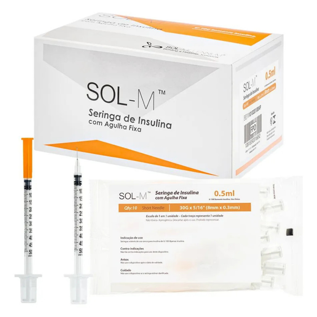 Seringa De Insulina 50u 0,5ml 30g Com Agulha Fixa 8x0,3mm C/100 em Oferta na Shopee
