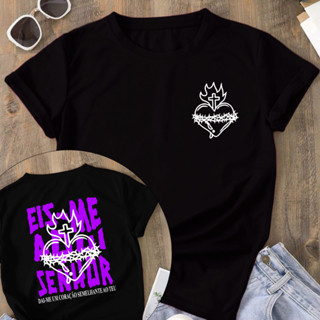 Camiseta Cristã Algodão Eis-me Aqui Senhor em Oferta na Shopee