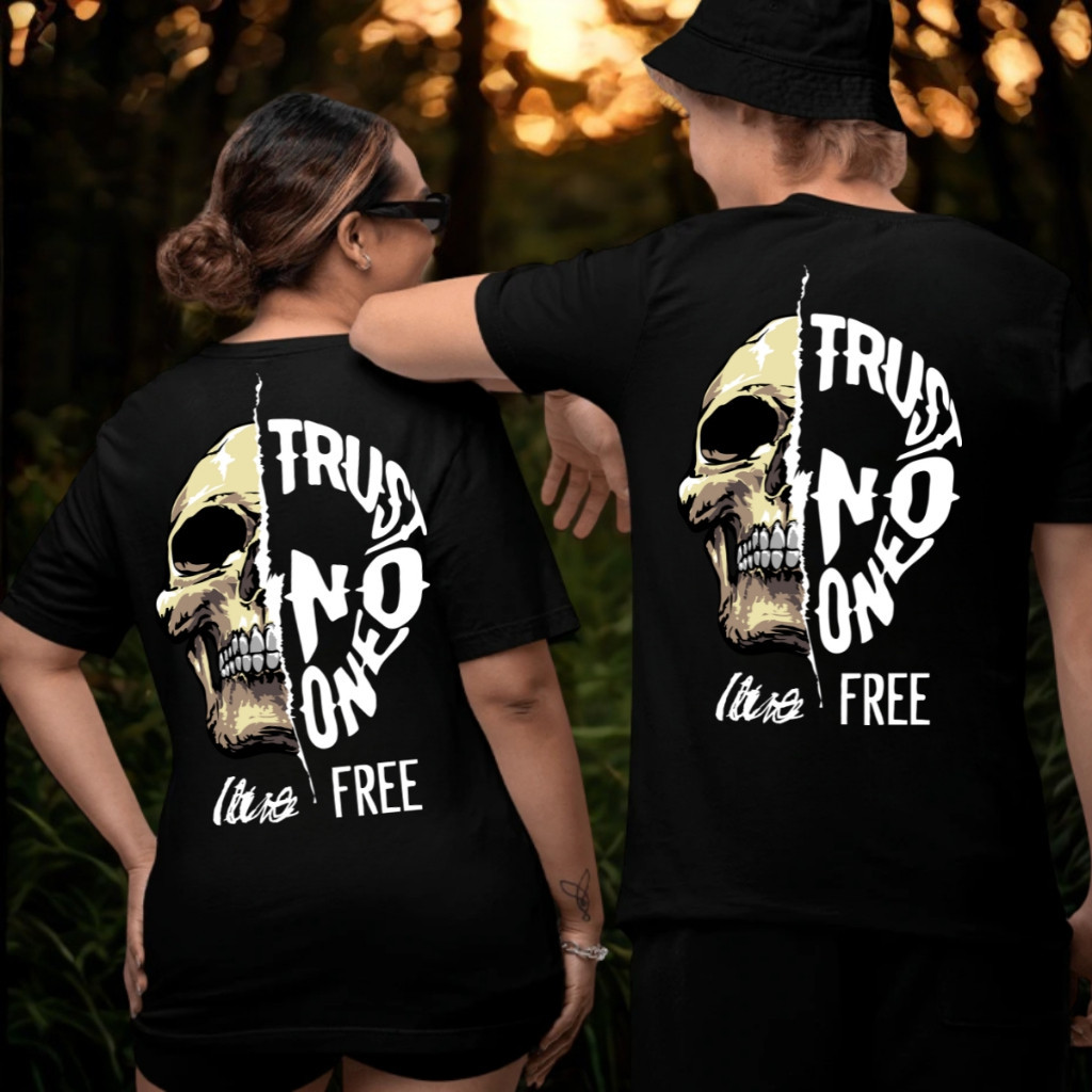 Kit Camisetas Casal Estampada Algodão Caveira Trust Modelo Gotico Casual Tendencia Confortavel em Oferta na Shopee