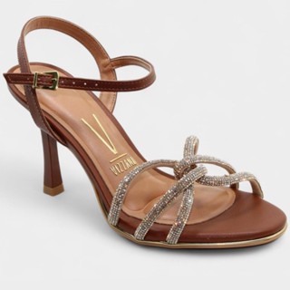 Sandália Vizzano Strass Salto Médio Feminina - Marrom em Oferta na Shopee