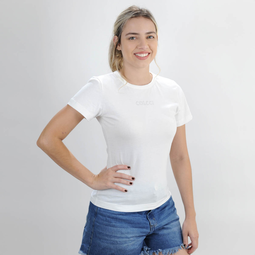 Camiseta Colcci Slim Stras Off Shell - Feminino em Oferta na Shopee