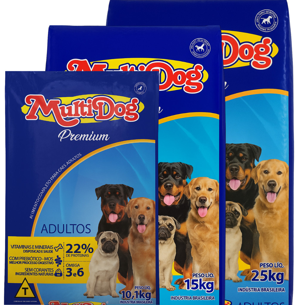 Ração Multidog Cães Adultos Todas as Raças Alimento Completo Nutrição Balanceada