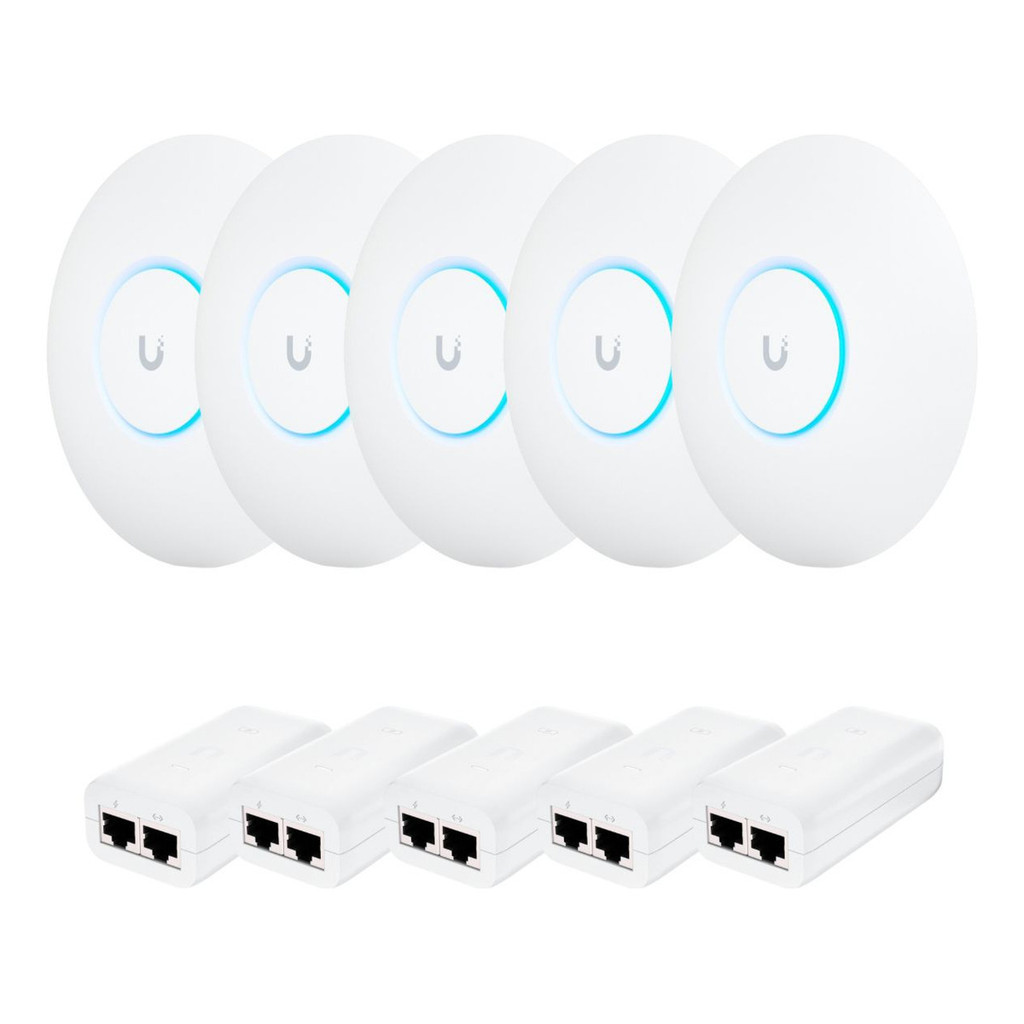 kit com 5 unidades Access Point Ubiquiti Unifi U6+ Plus + Fonte Poe Kit C\ 5unid.
