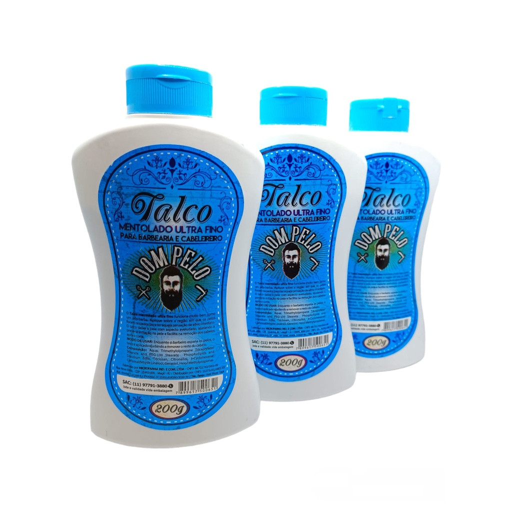 Kit 3 Talco Mentolado Dom Pelo 200g Barbeiro Profissional Refinado Envio Imediato